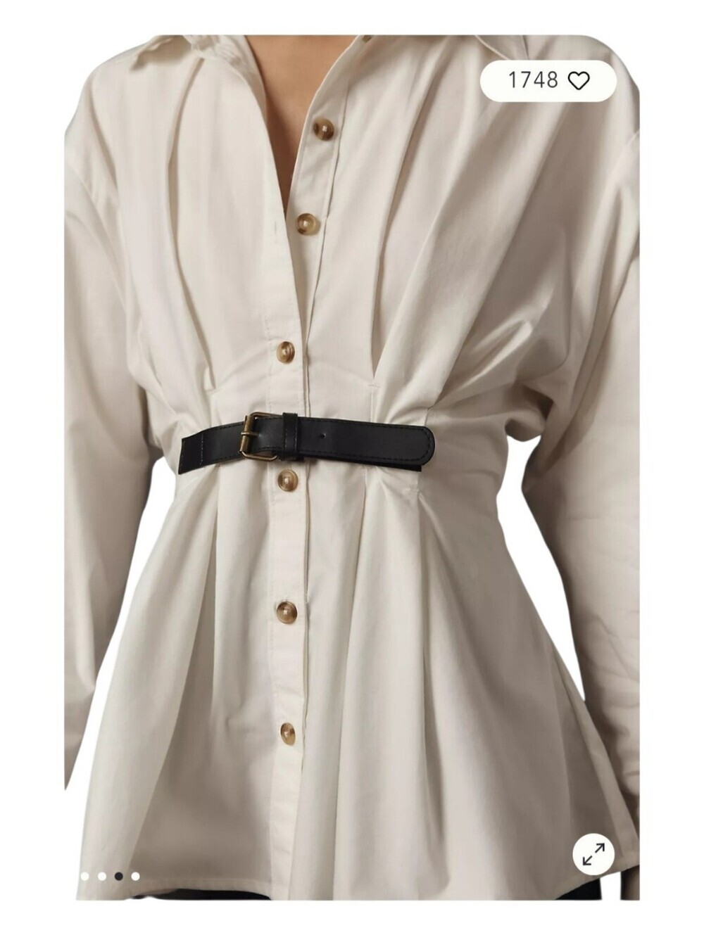 NWT By Anthropologie Belted Buttondown Shirt Women's Size 8 White Cotton Peplum - Picture 4 of 13